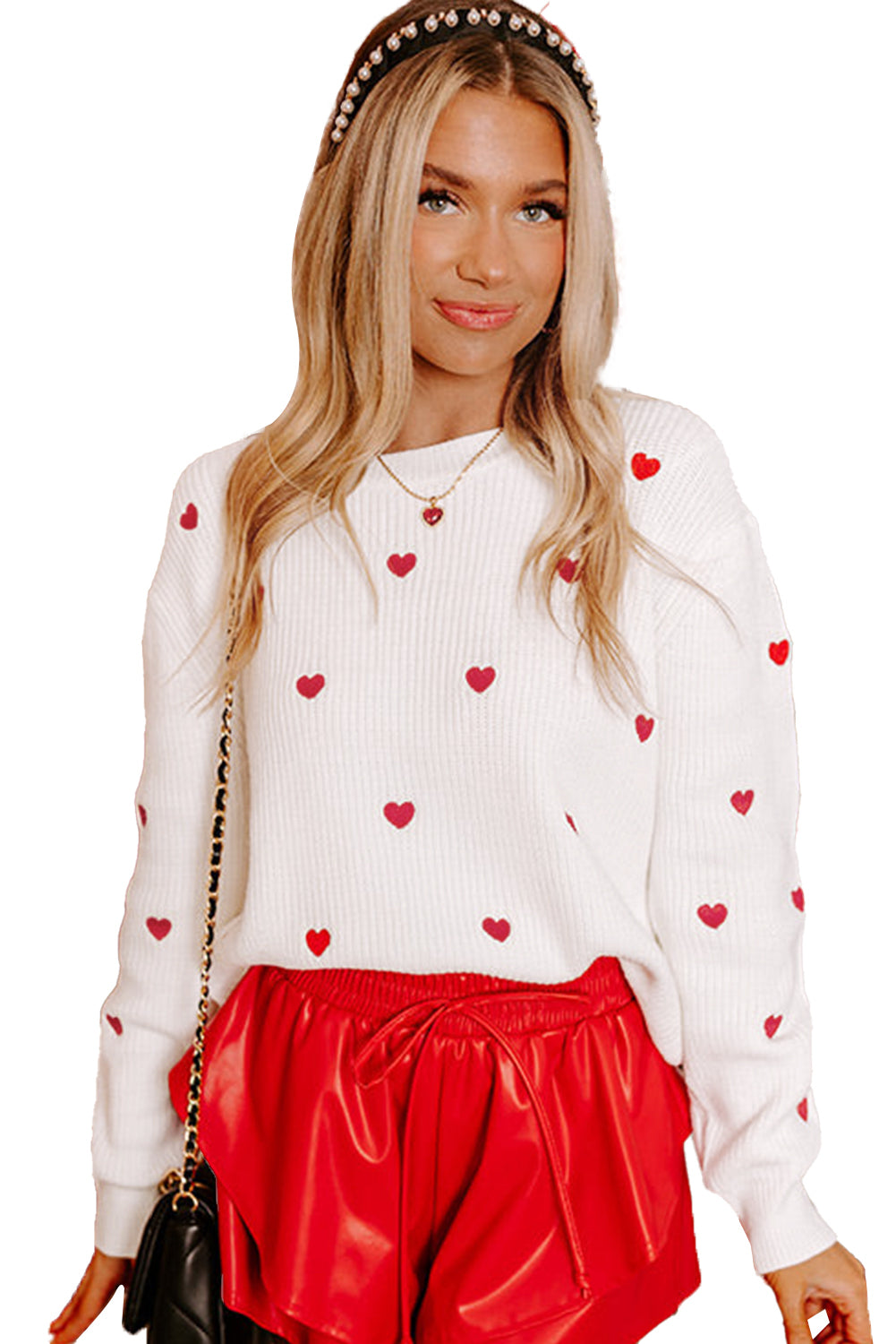 Modèle de coeur rouge rose Drop épaule ronde Pull