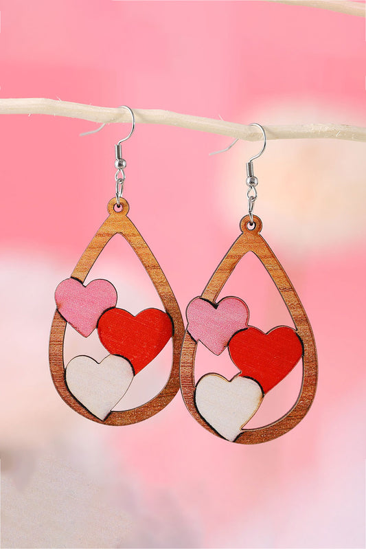 Red Valentines 3 Hearts Insert Water Drop Earrings Design