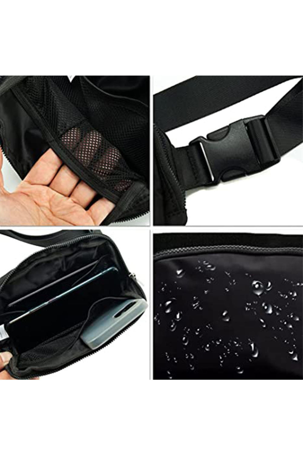 Bolsa Crossbody de Fanny Pack con cremallera con cremallera negra al agua