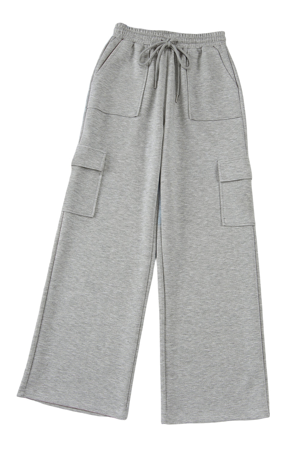 Light Grey Multi Pockets Lace Up High Waist Wide Leg Workout Pants