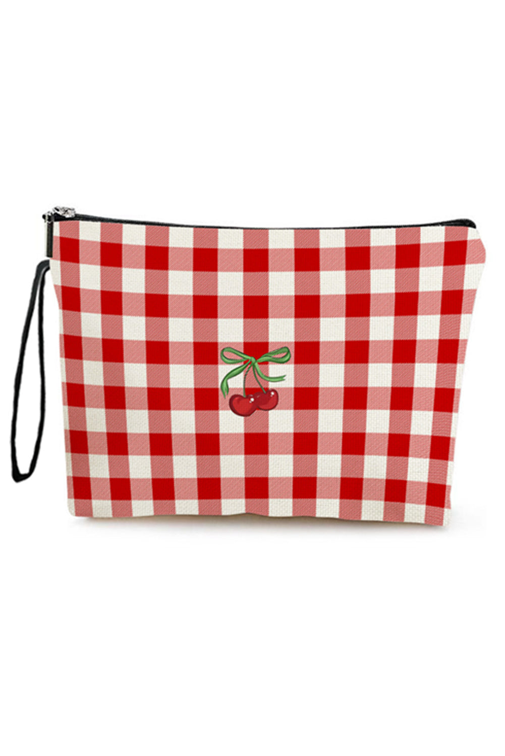 Feurig rote Kirsche Plaid Druck Handgelenk Reißverschluss Canvas Make-up Tasche