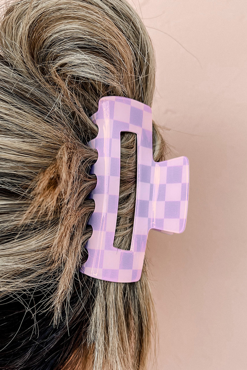 Light Green Checkered Print Hollow Out Hair Clip for Style