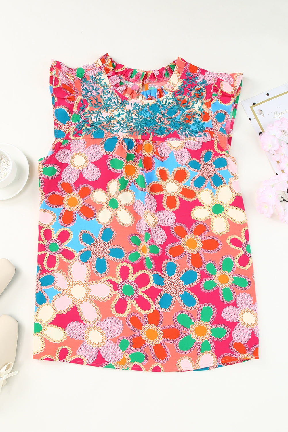 Floral Pink Bohemian Sleeveless Top