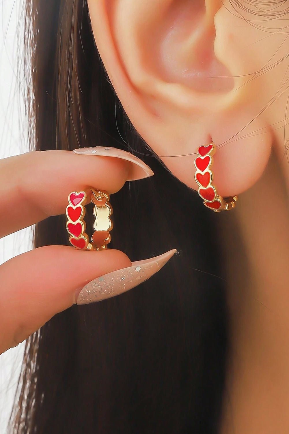 Pendientes de aro de corazón de San Valentín Rojo Fiery para estilo romántico