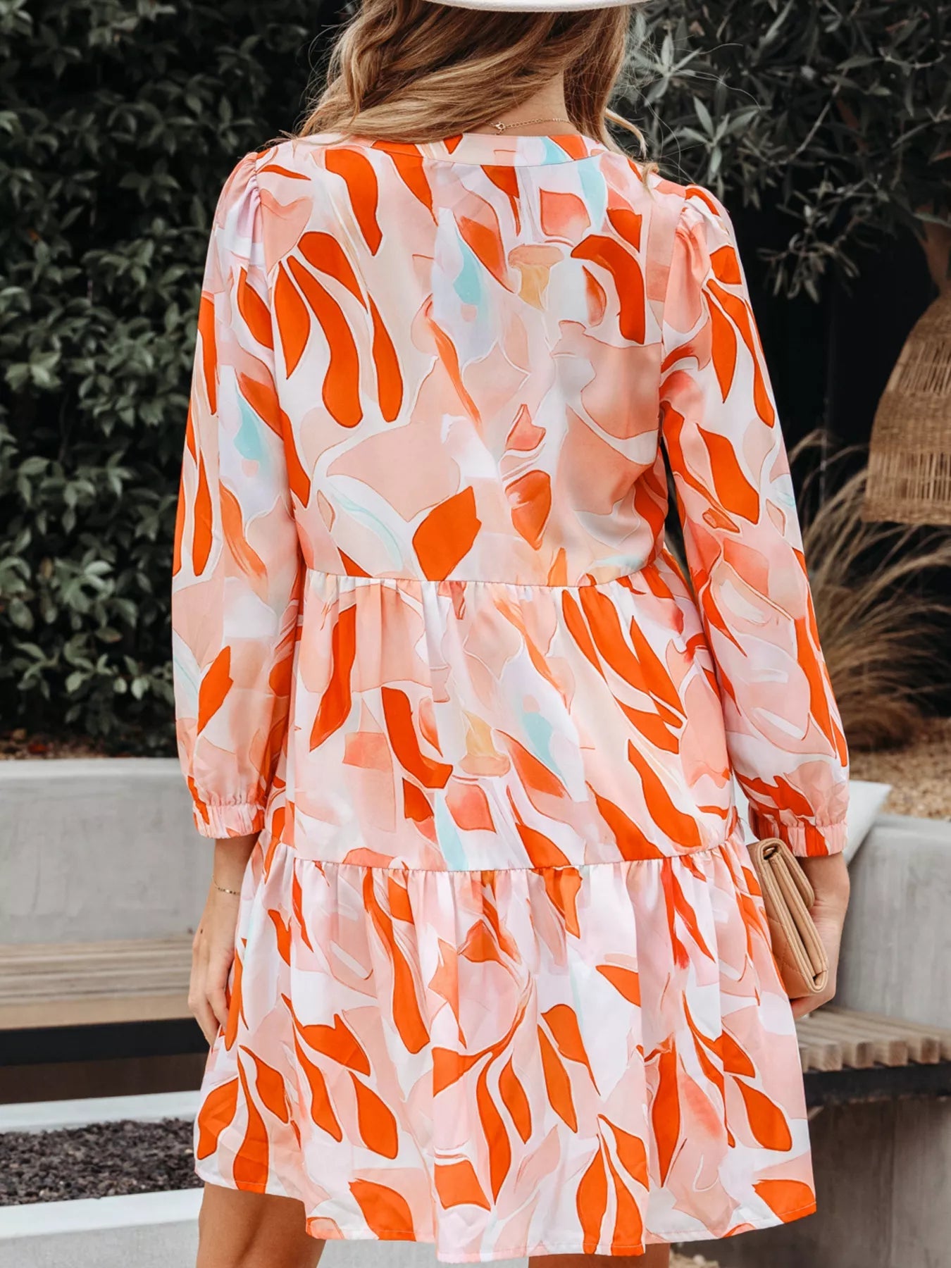 Abstract Print Long Sleeve Tiered Mini Dress - MAD RUFFI