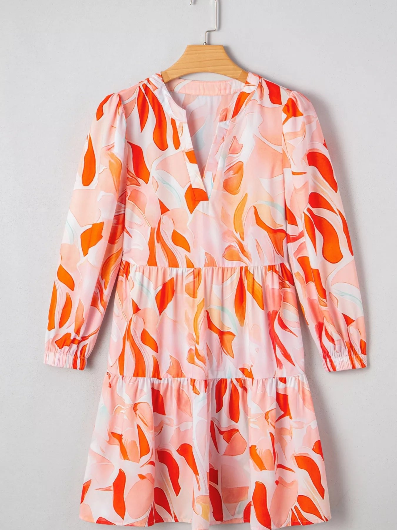 Abstract Print Long Sleeve Tiered Mini Dress - MAD RUFFI