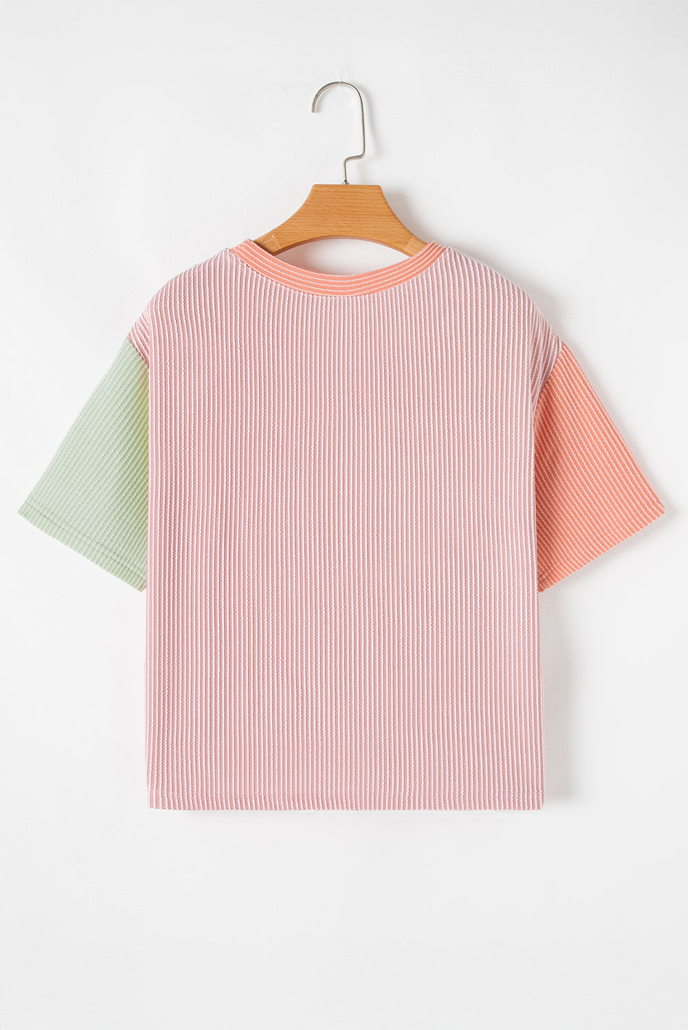 Colorful Corded Crewneck Colorblock T-Shirt