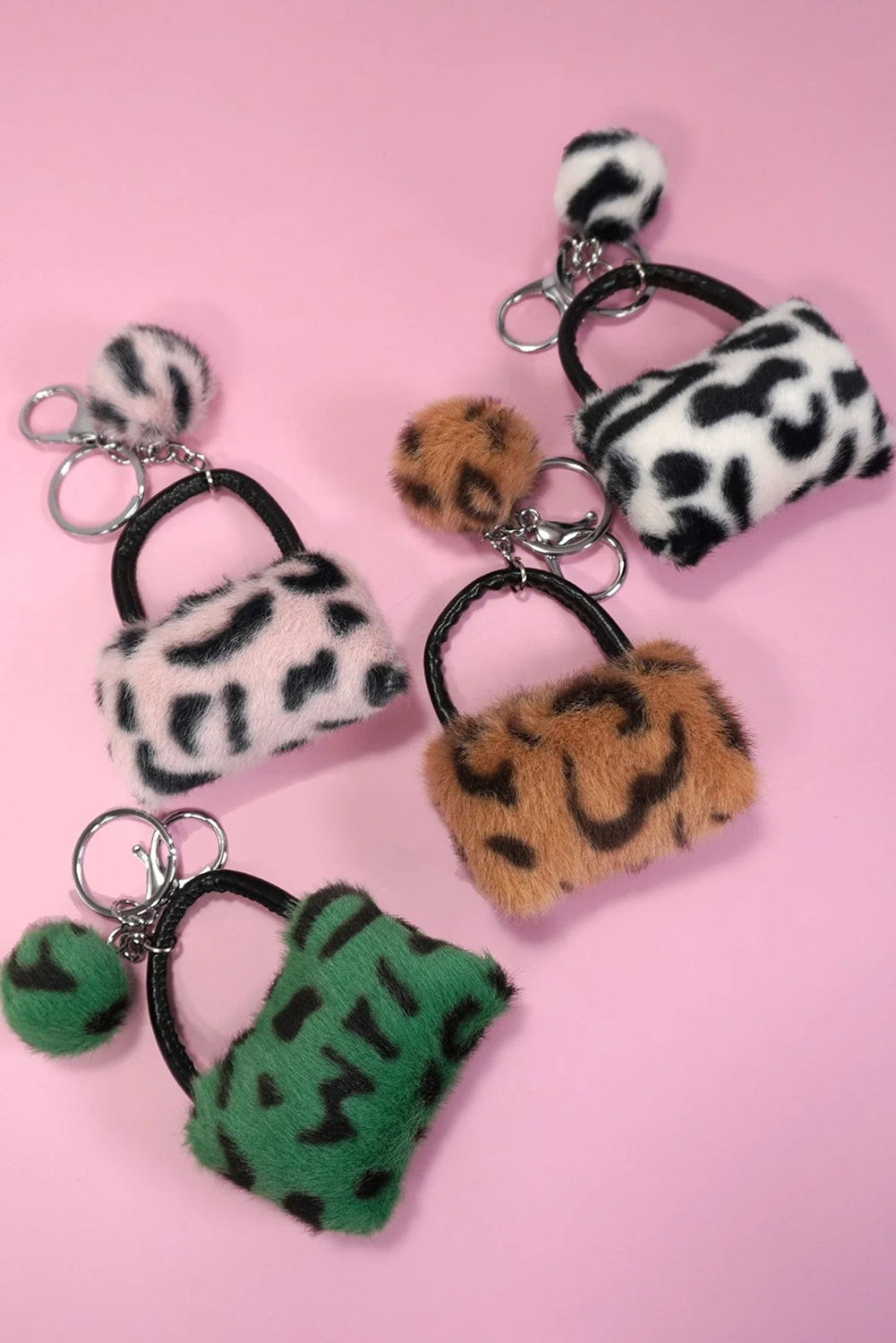 Pink Plush Animal Print Mini Bag Keychain