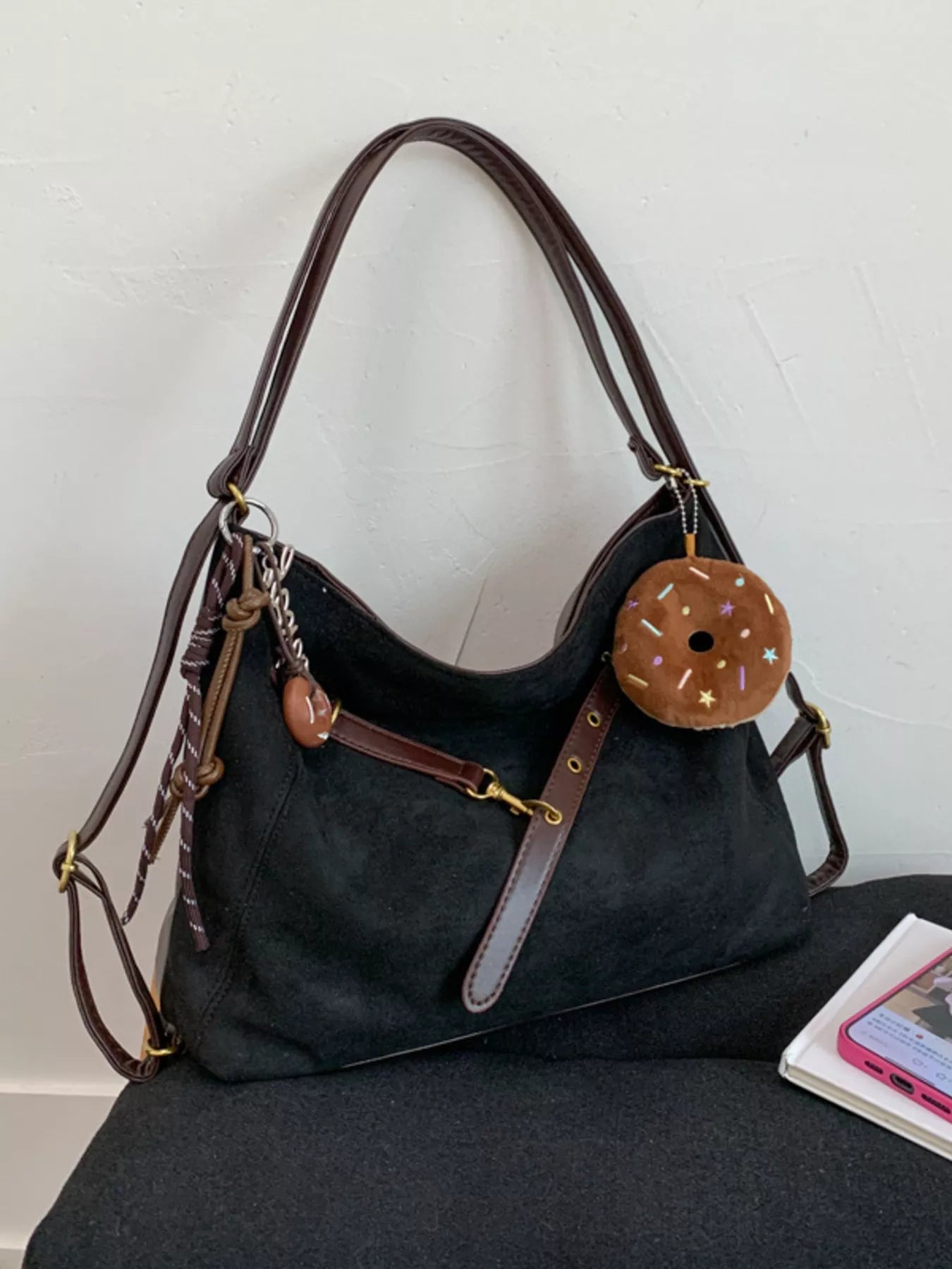 Adjustable Strap Handbag with Charm - MAD RUFFI