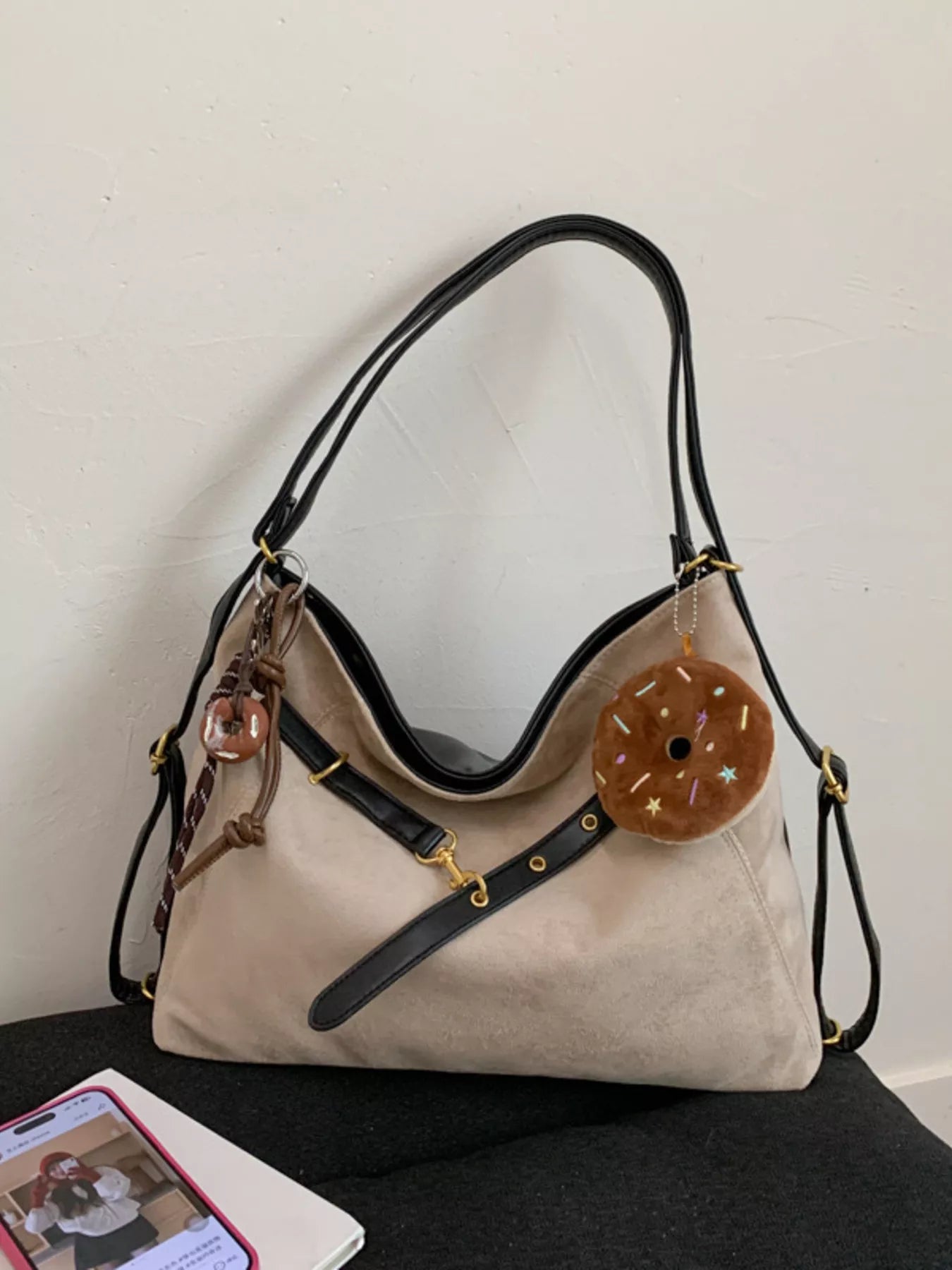 Adjustable Strap Handbag with Charm - MAD RUFFI