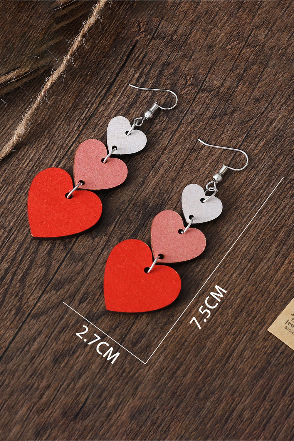 Red Valentines Day Heart Shaped Tiered Dangle Earring Set