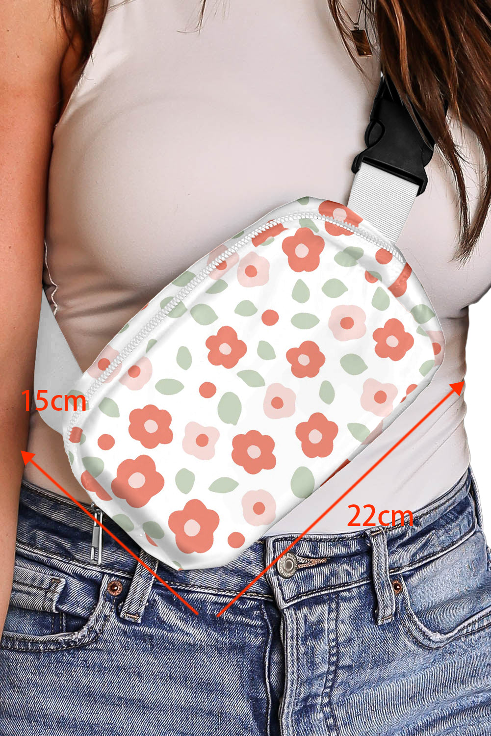 White 60s Vintage Flower Print Zip Up Crossbody Bag