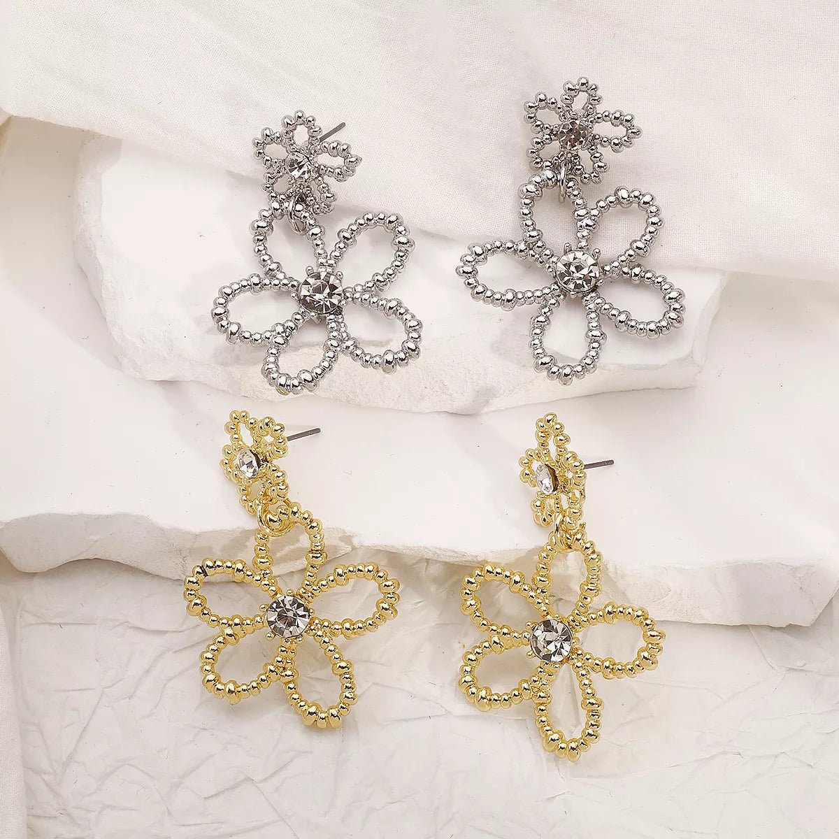 Alloy Floral Drop Earrings - MAD RUFFI