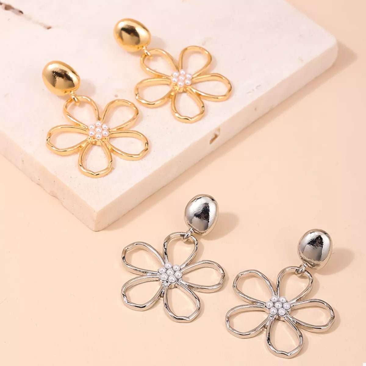 Alloy Flower Drop Earrings - MAD RUFFI