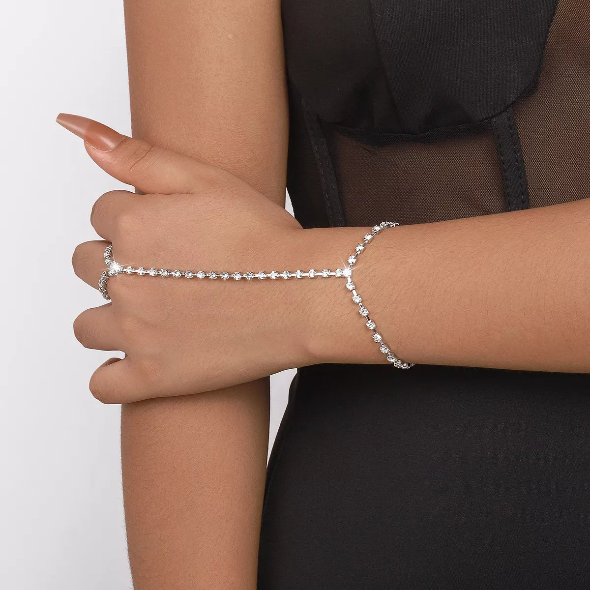 Alloy Rhinestone Bracelet with Ring - MAD RUFFI