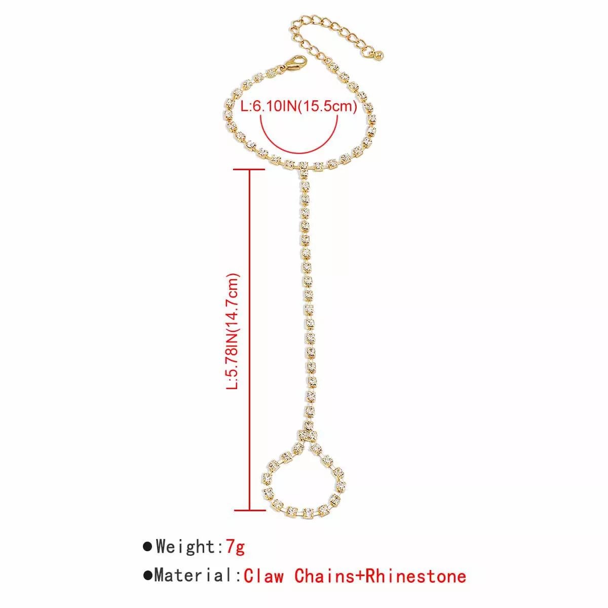 Alloy Rhinestone Bracelet with Ring - MAD RUFFI