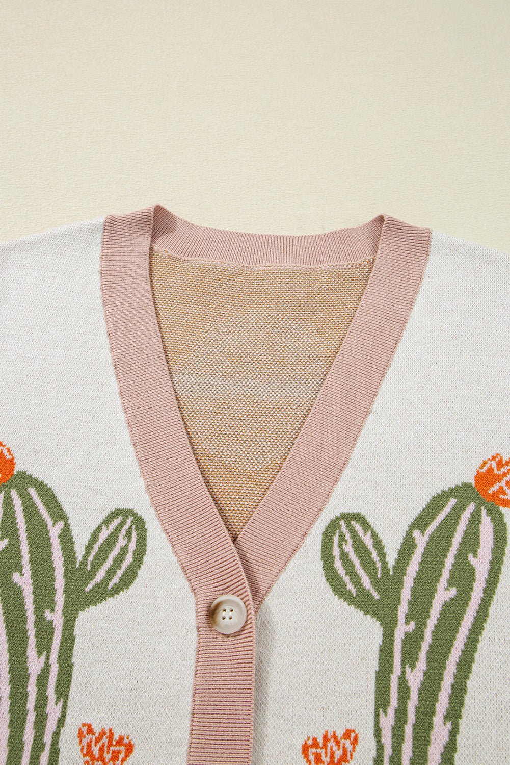 Apricot Cactus Pattern Button Front Knit Cardigan - MAD RUFFI