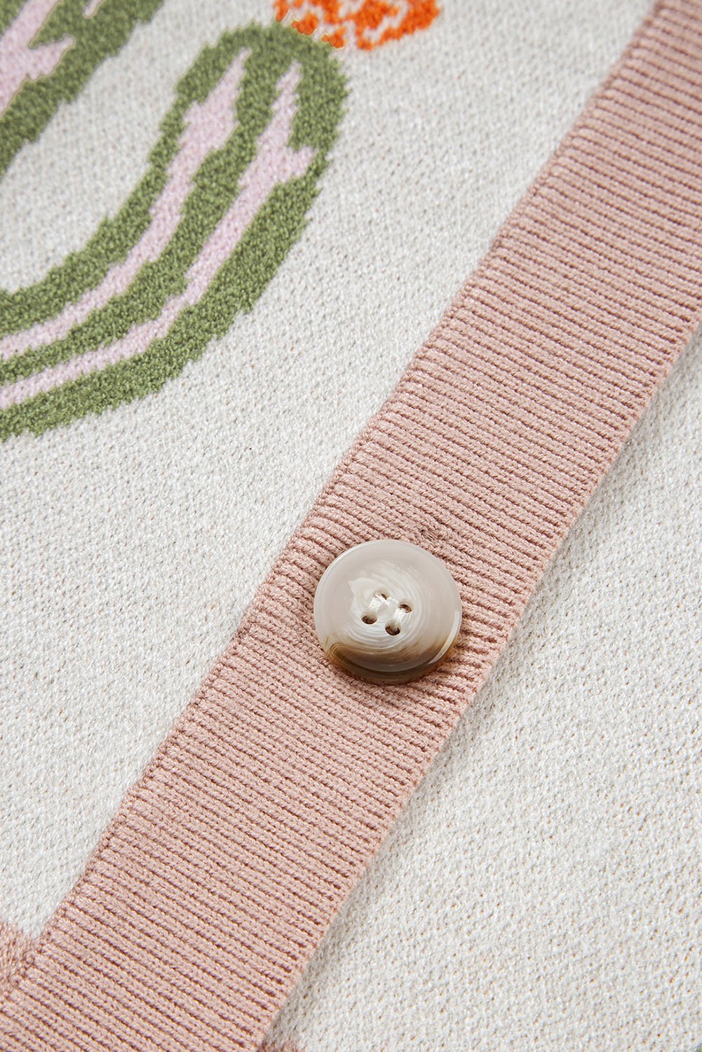 Apricot Cactus Pattern Button Front Knit Cardigan - MAD RUFFI
