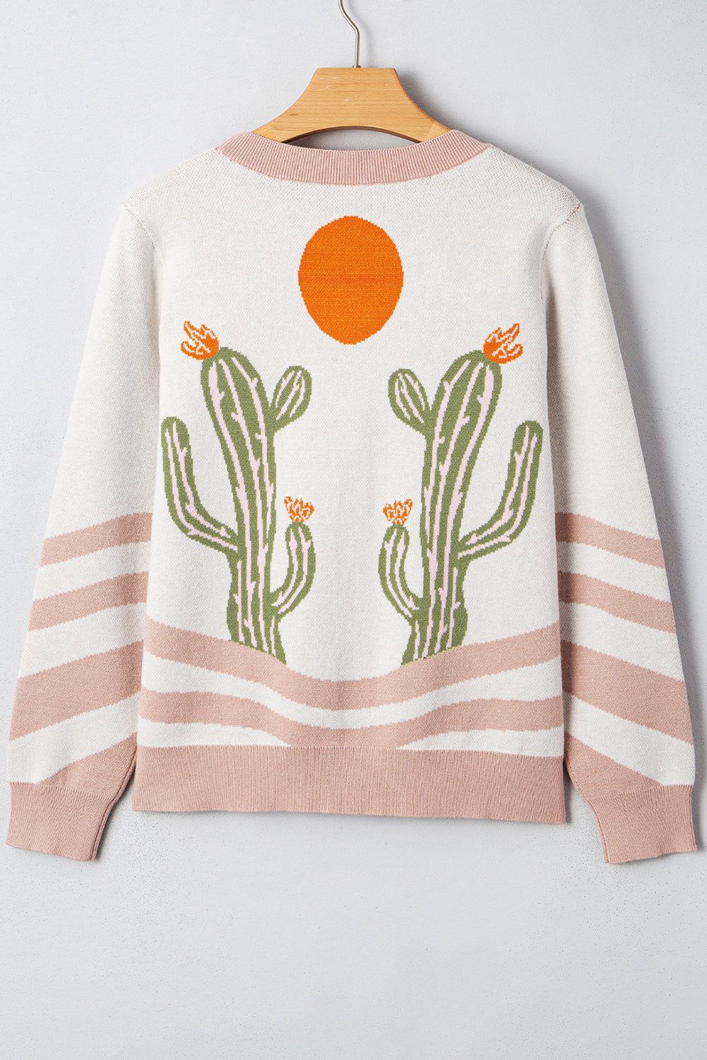 Apricot Cactus Pattern Button Front Knit Cardigan - MAD RUFFI