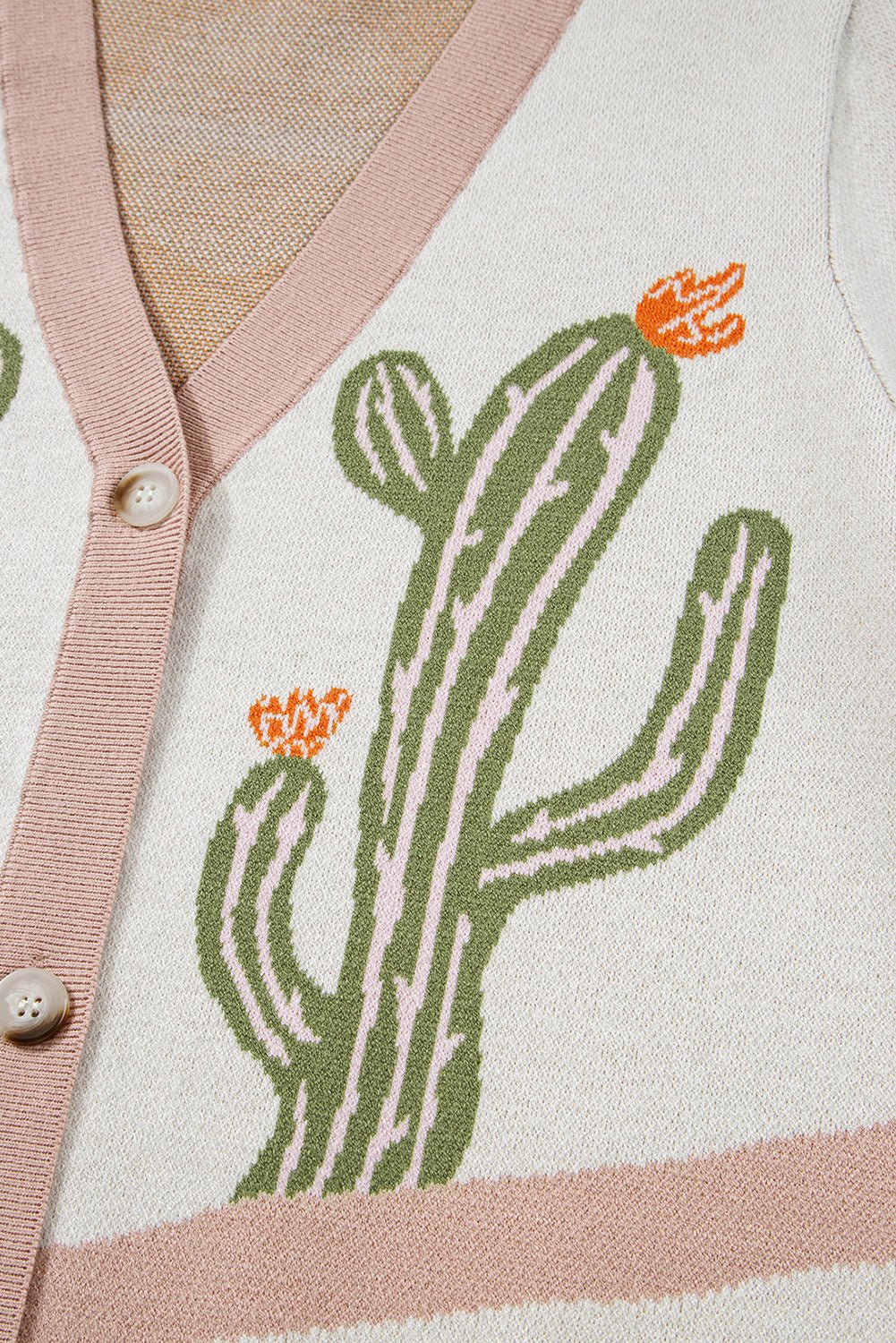 Apricot Cactus Pattern Button Front Knit Cardigan - MAD RUFFI