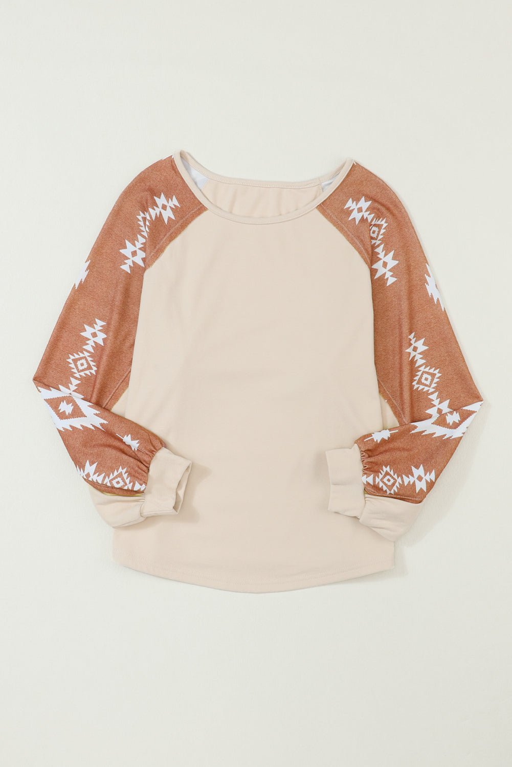 Apricot Casual Ethnic Print Patch Long Sleeve Top - MAD RUFFI