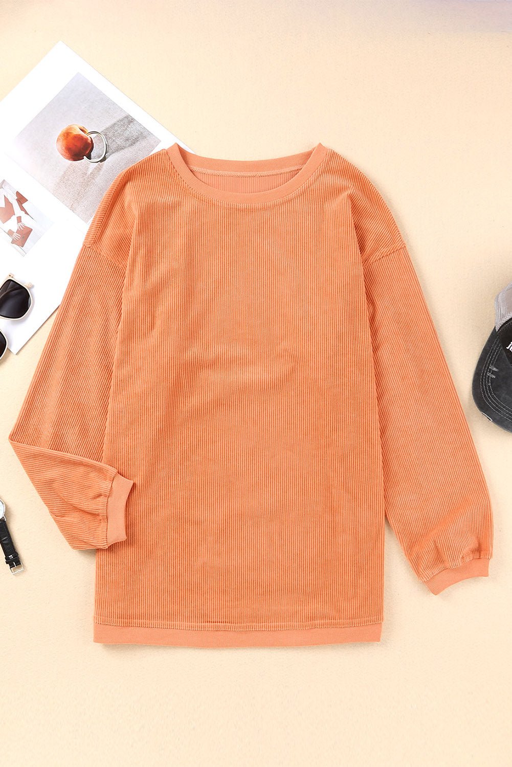 Apricot Drop Shoulder Rib Knit Oversized Sweatshirt - MAD RUFFI