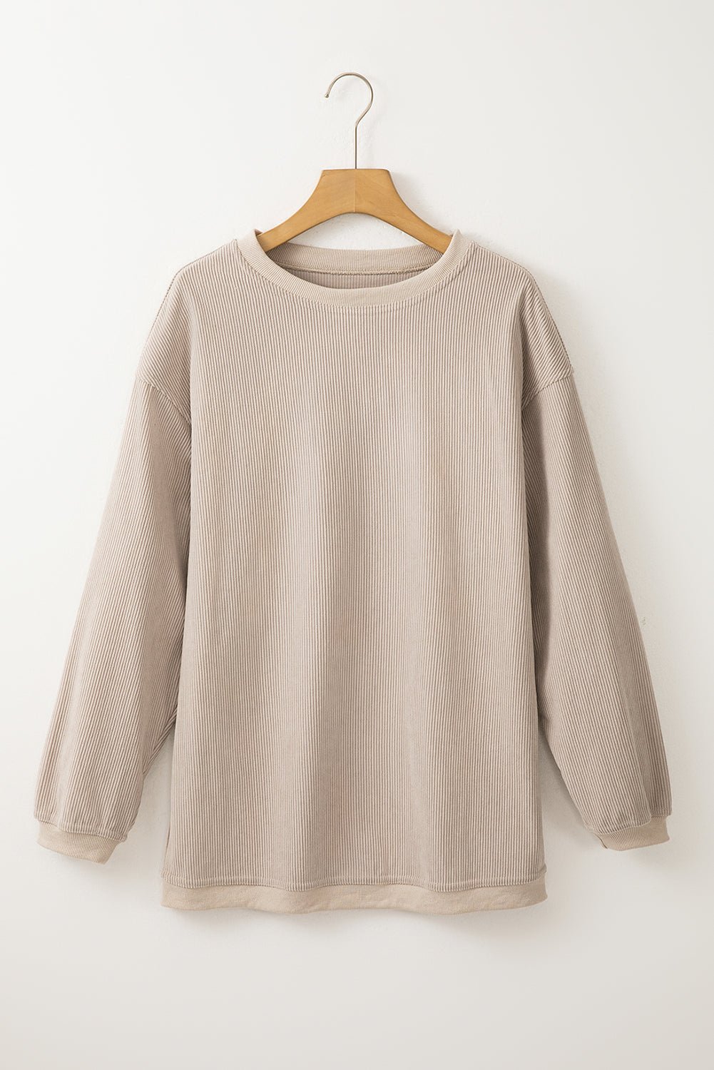 Apricot Drop Shoulder Rib Knit Oversized Sweatshirt - MAD RUFFI