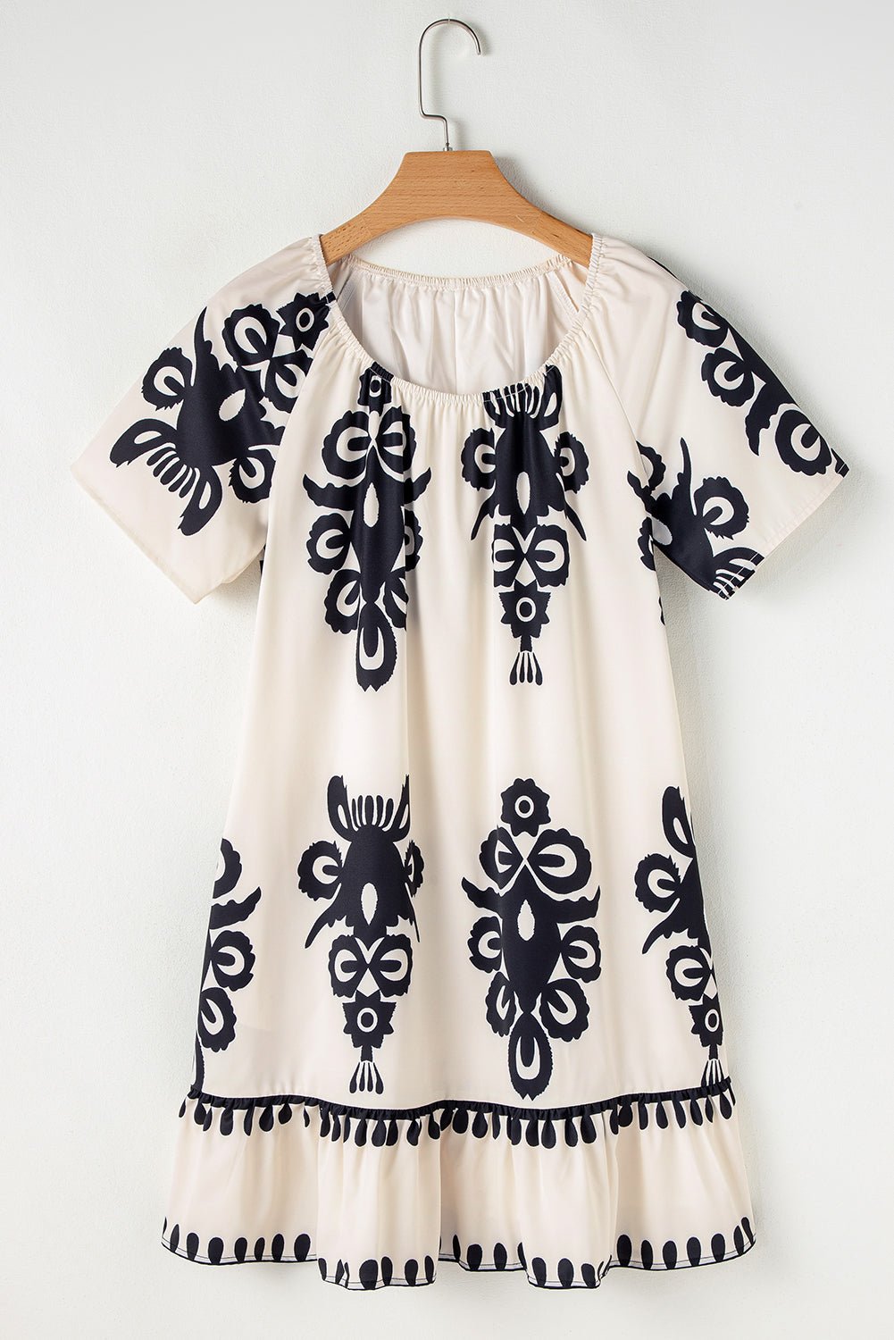Apricot Ethnic Print Ruffle Hem Loose Mini Dress - MAD RUFFI
