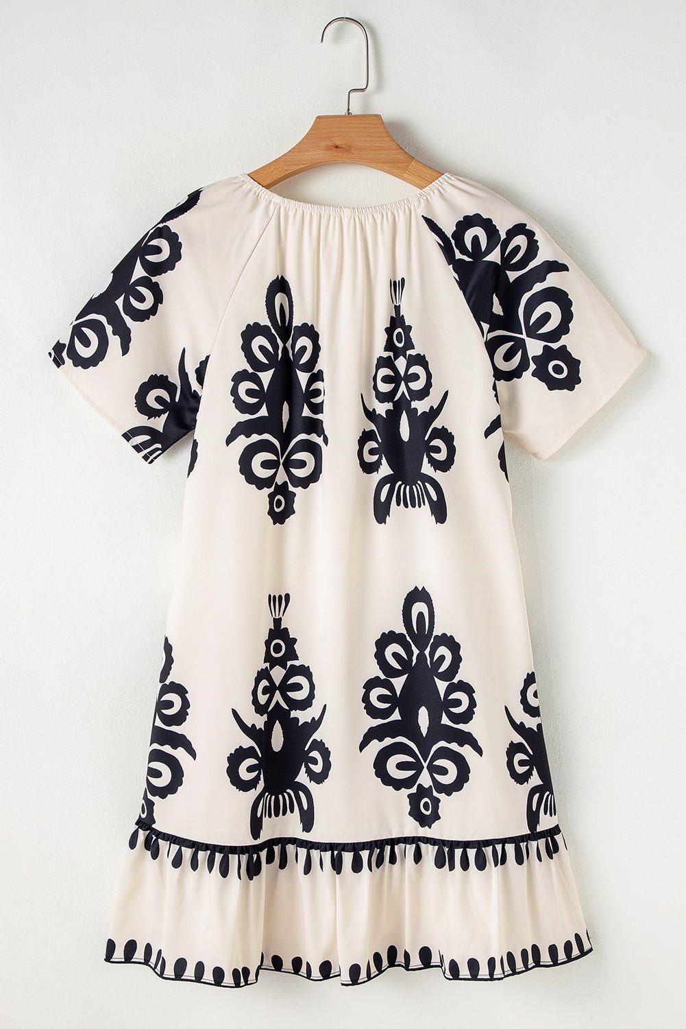 Apricot Ethnic Print Ruffle Hem Loose Mini Dress - MAD RUFFI