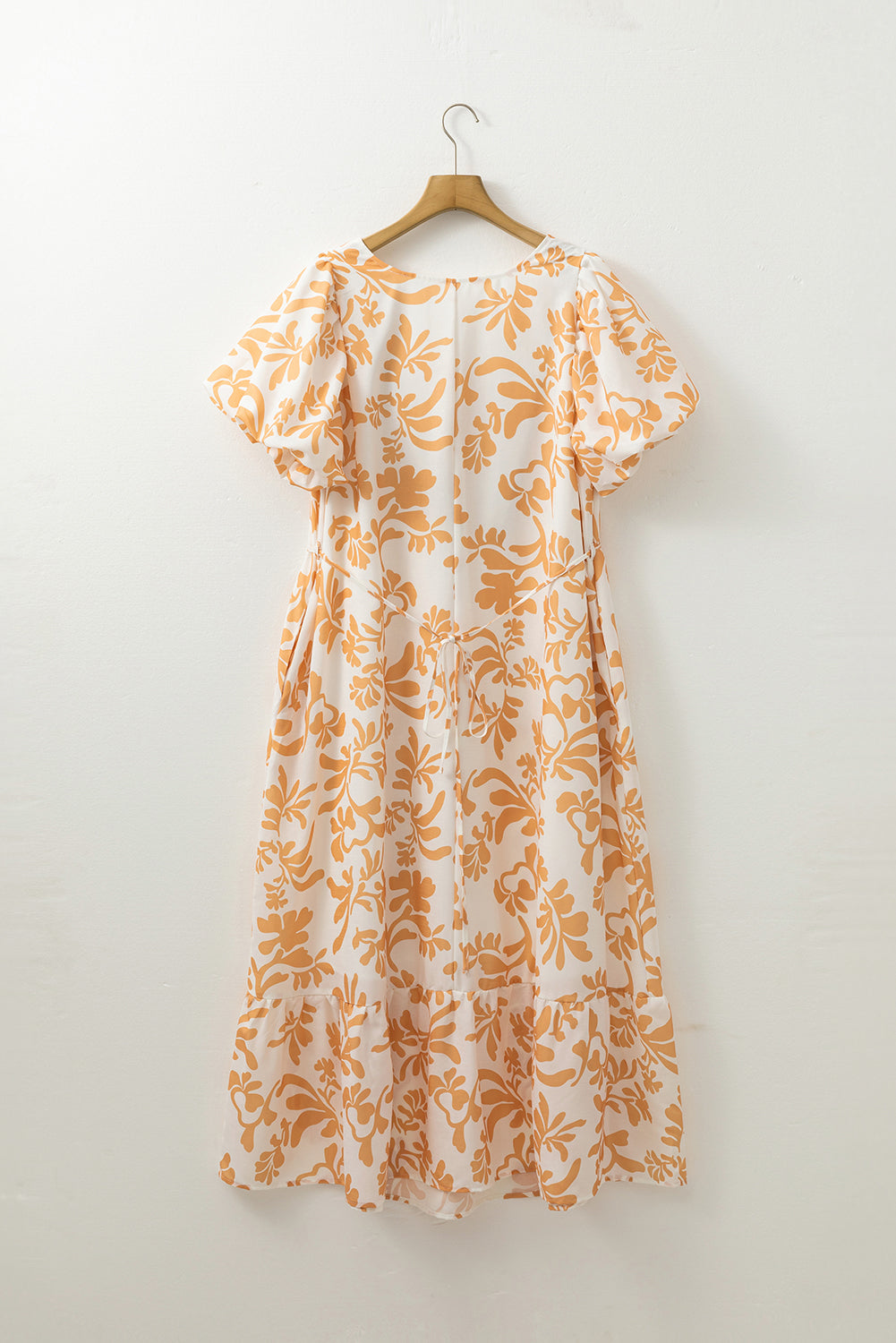 Apricot Floral Print Puff Short Sleeve Plus Size Maxi Dress - Plus Size Dresses