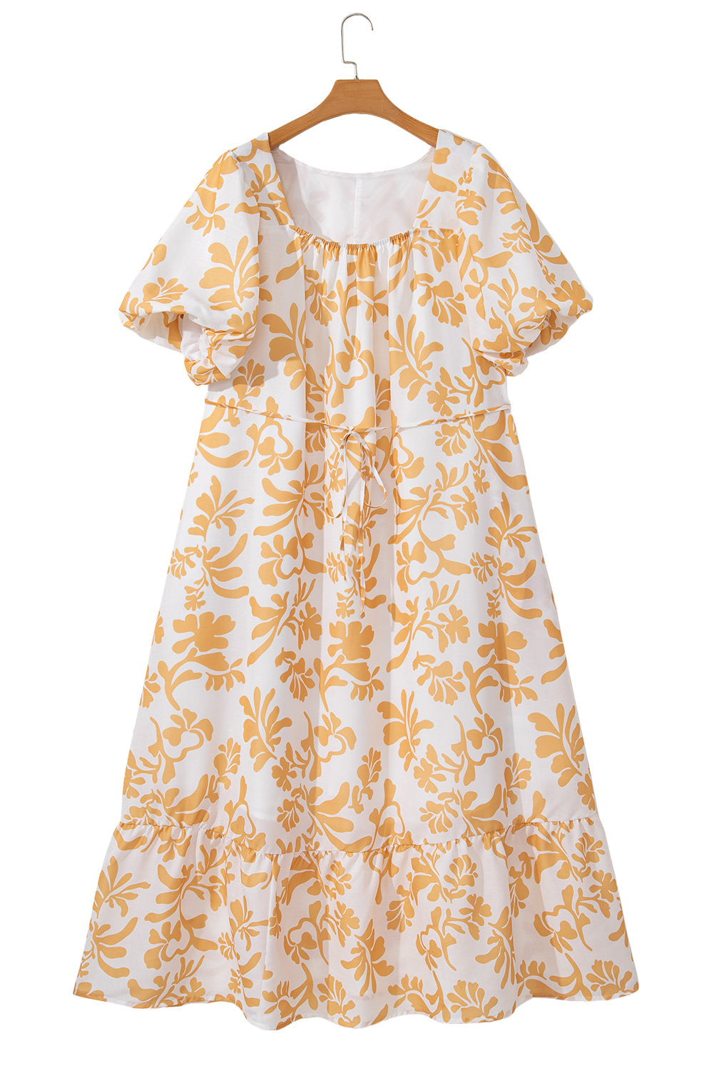 Apricot Floral Print Puff Short Sleeve Plus Size Maxi Dress - Plus Size Dresses