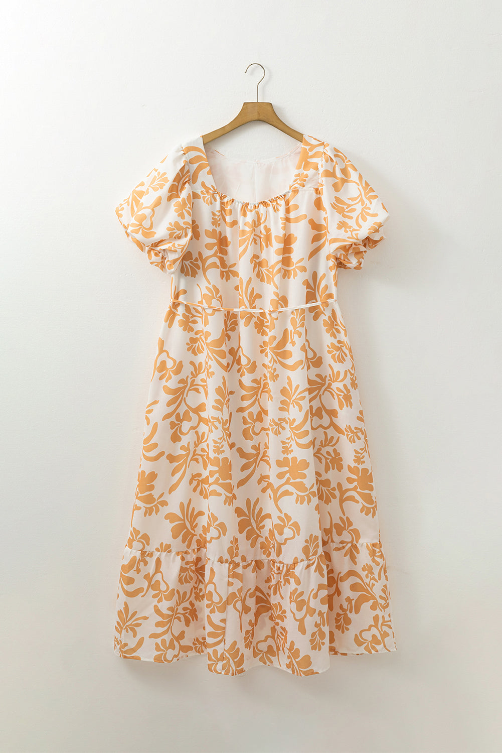 Apricot Floral Print Puff Short Sleeve Plus Size Maxi Dress - Plus Size Dresses