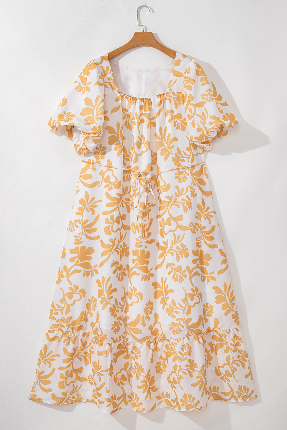 Apricot Floral Print Puff Short Sleeve Plus Size Maxi Dress - Plus Size Dresses