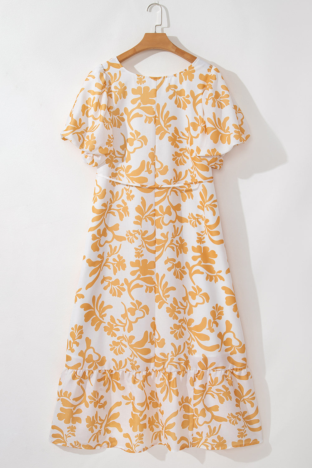 Apricot Floral Print Puff Short Sleeve Plus Size Maxi Dress - Plus Size Dresses