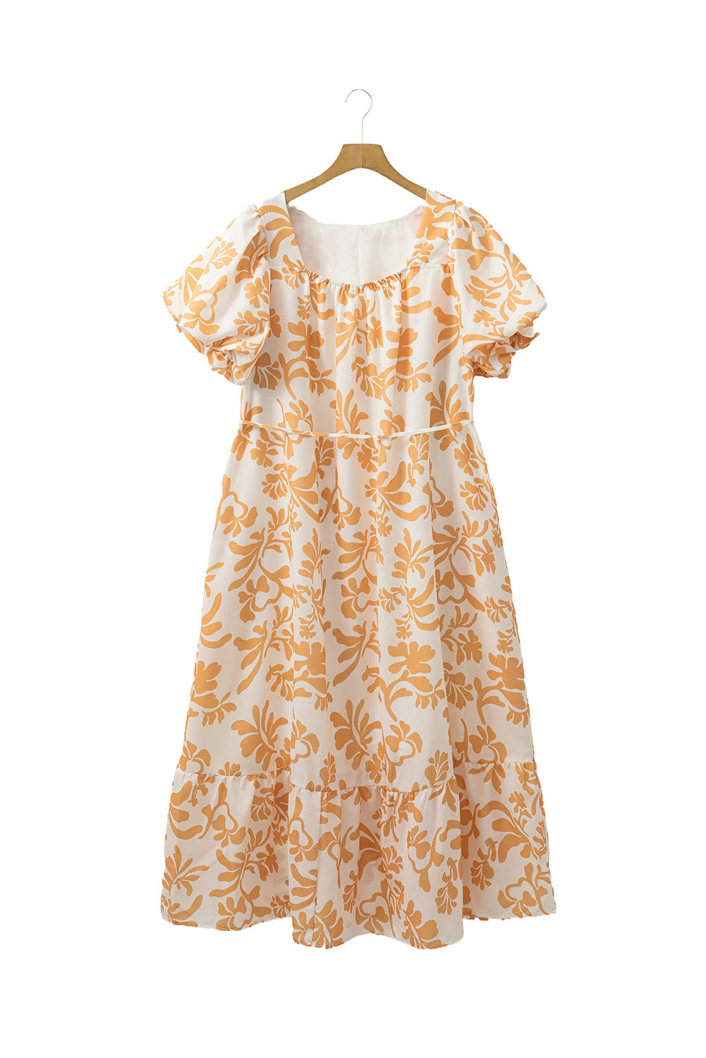 Apricot Floral Print Puff Short Sleeve Plus Size Maxi Dress - Plus Size Dresses