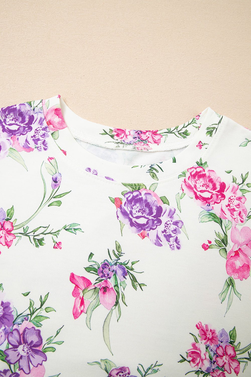 Apricot Floral Print Pullover Drawstring Lounge Pants Set - MAD RUFFI