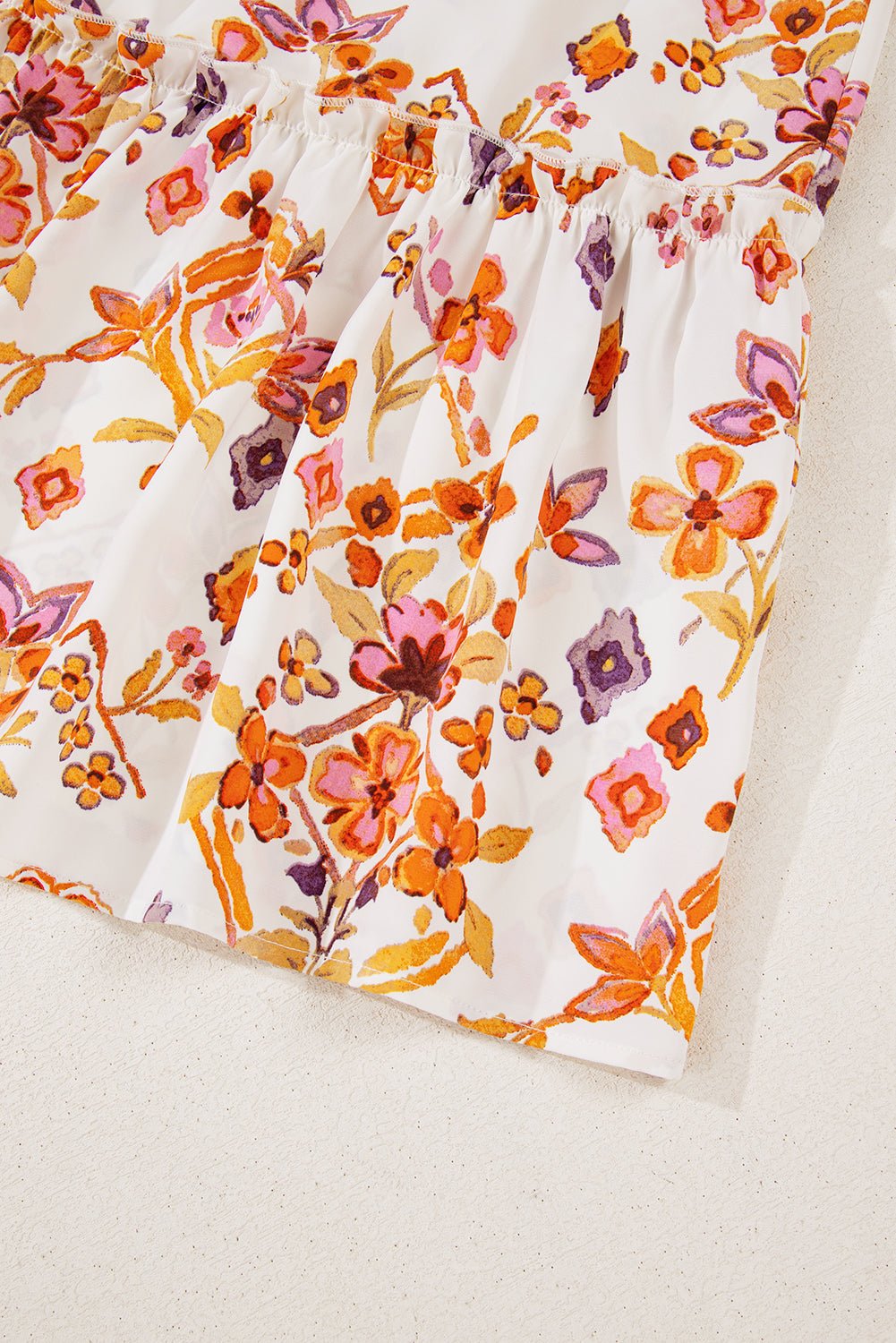 Apricot Floral Print Ruffled Trim Flutter Sleeve Mini Dress - MAD RUFFI