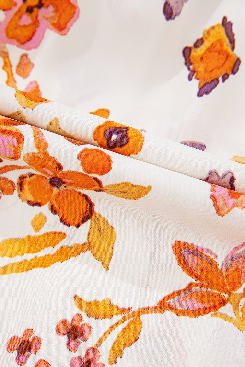 Apricot Floral Print Ruffled Trim Flutter Sleeve Mini Dress - MAD RUFFI