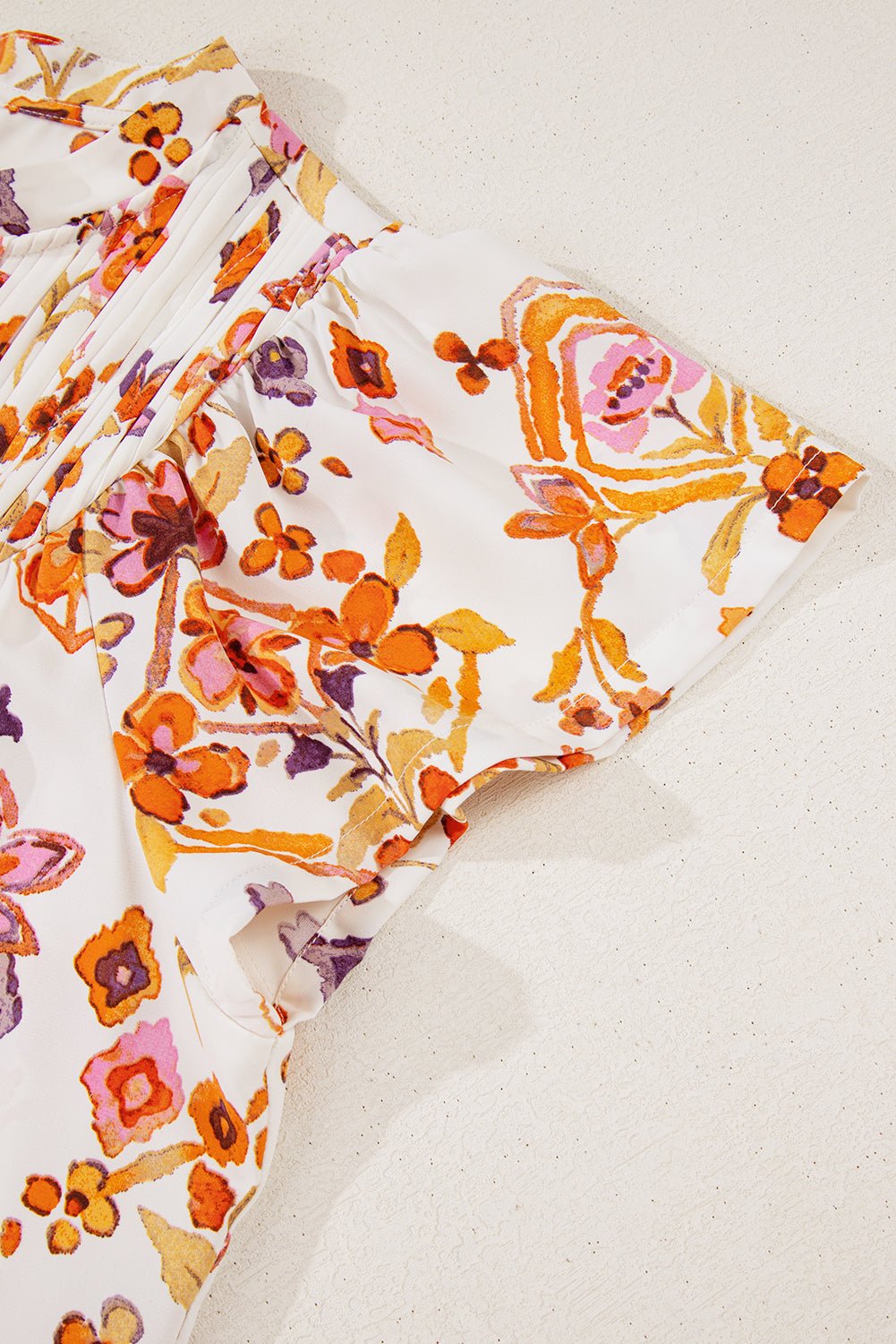 Apricot Floral Print Ruffled Trim Flutter Sleeve Mini Dress - MAD RUFFI