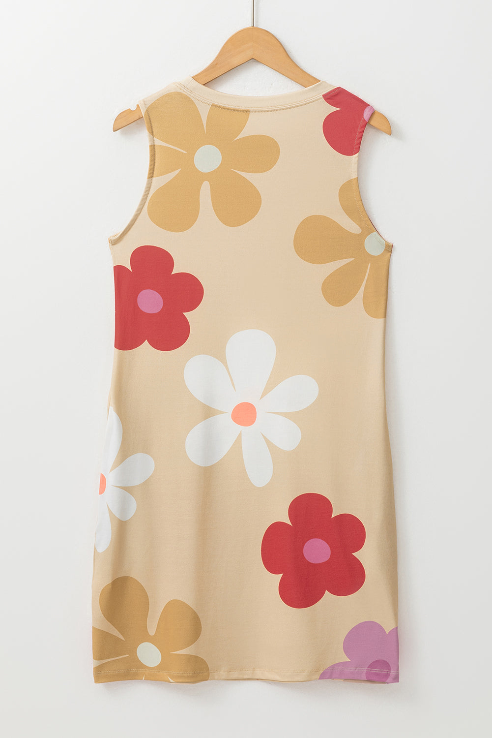 Apricot Flower Print Crew Neck Sleeveless Mini Dress - MAD RUFFI