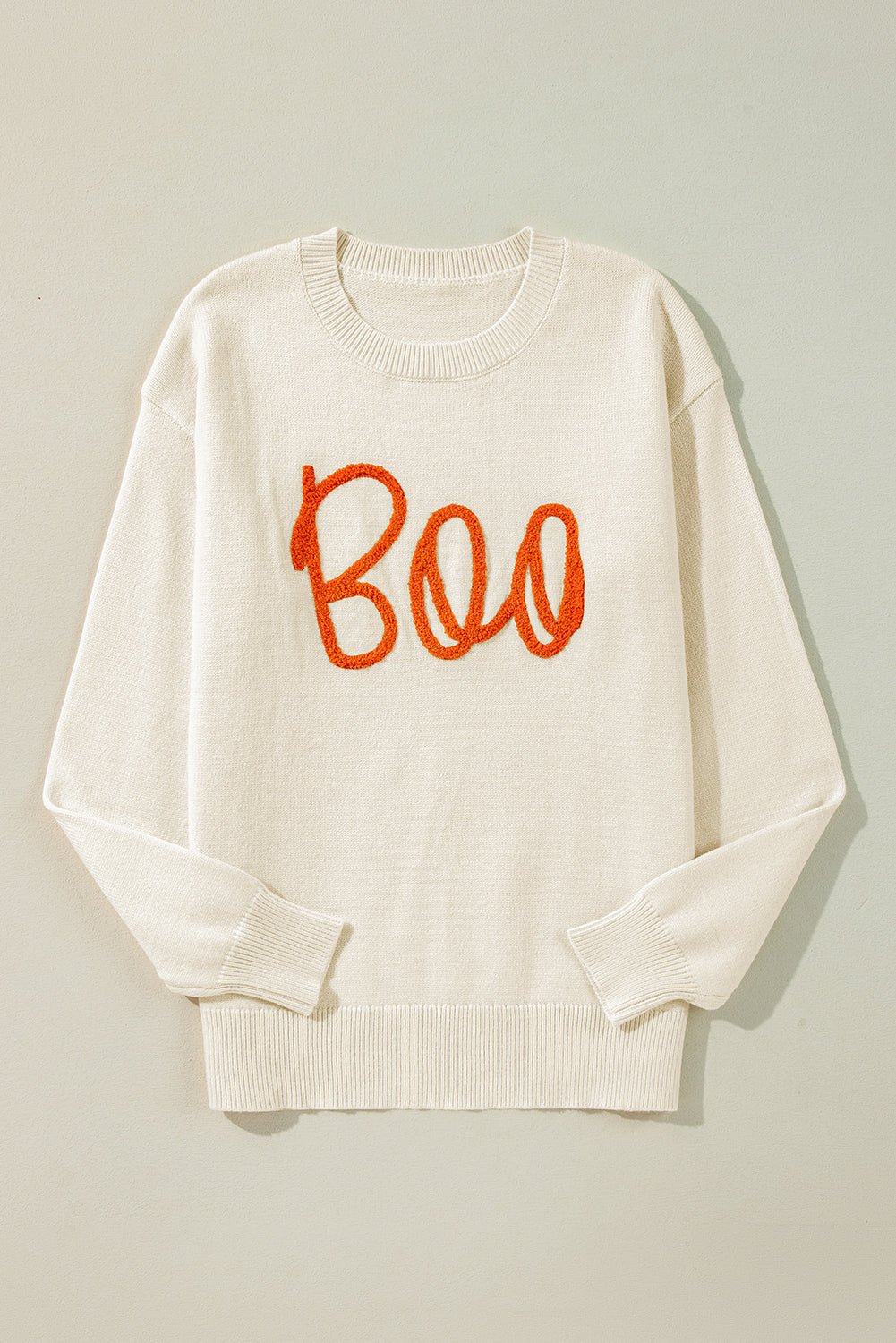 Apricot Halloween Boo Drop Shoulder Knit Sweater - MAD RUFFI