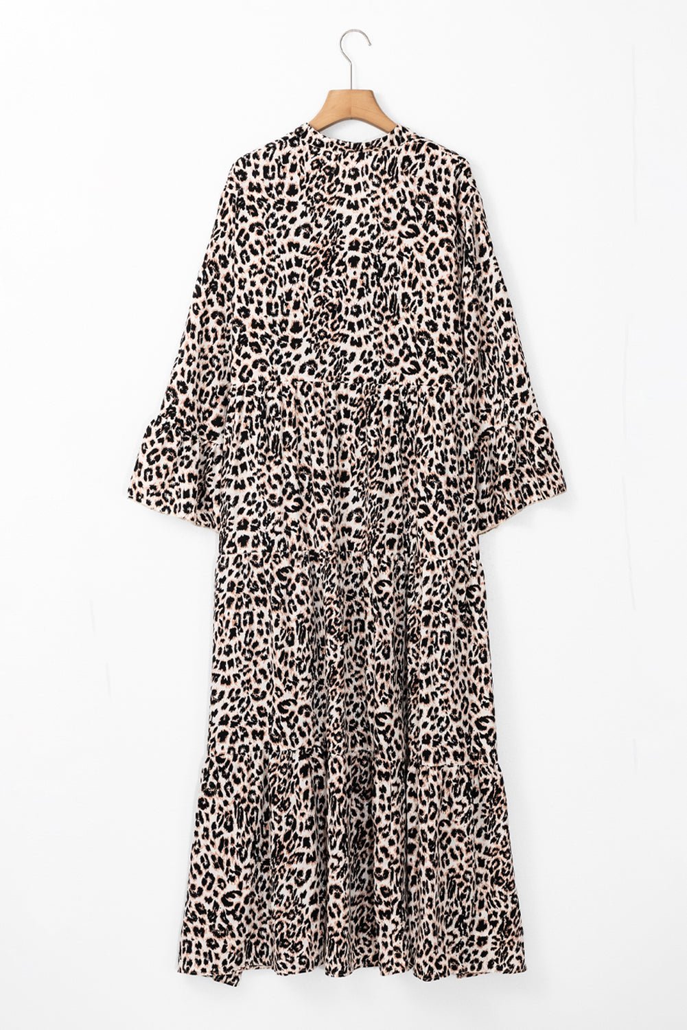 Apricot Leopard Print Tiered Wide Sleeve Maxi Dress - MAD RUFFI