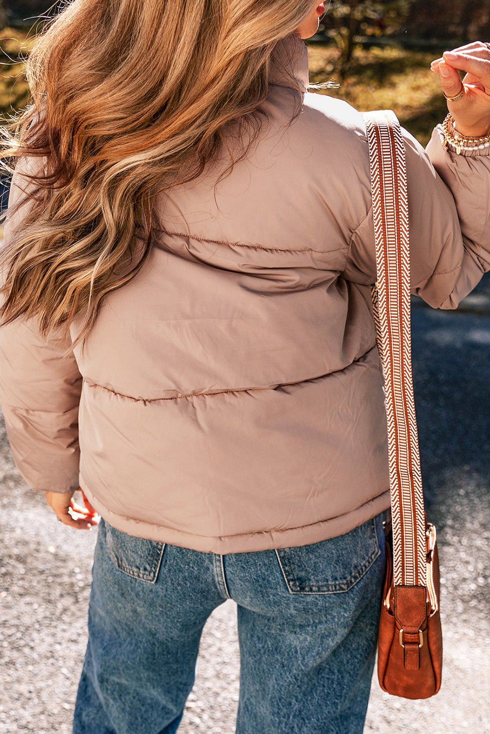Apricot Pink Full Zipper Quilted Puffer Jacket - MAD RUFFI