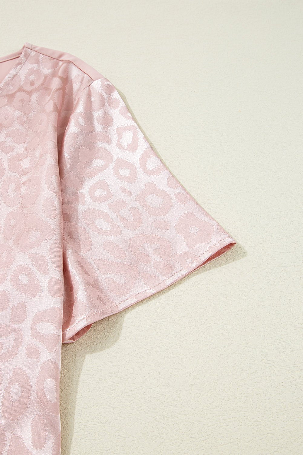 Apricot Pink Leopard Patchwork Cross Strappy V Neck Blouse - MAD RUFFI