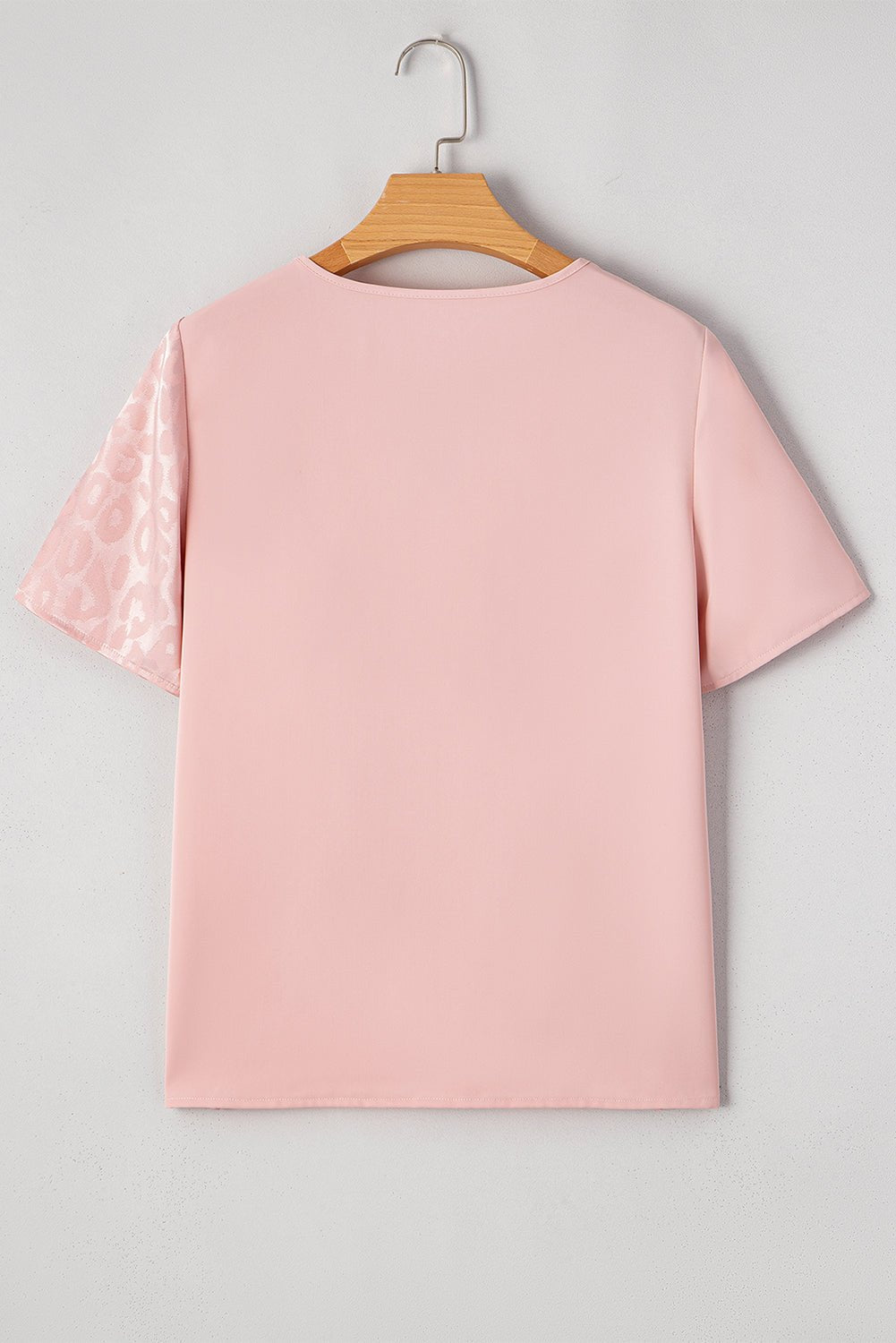 Apricot Pink Leopard Patchwork Cross Strappy V Neck Blouse - MAD RUFFI