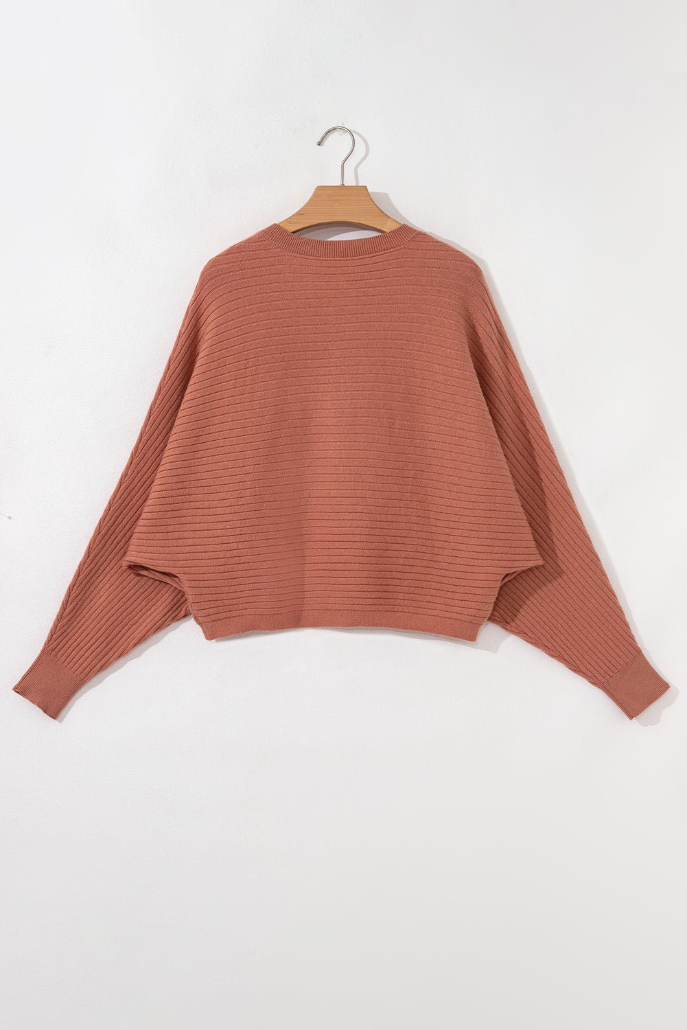 Apricot Pink Rib Knit Button Front Dolman Sleeve Cardigan - MAD RUFFI