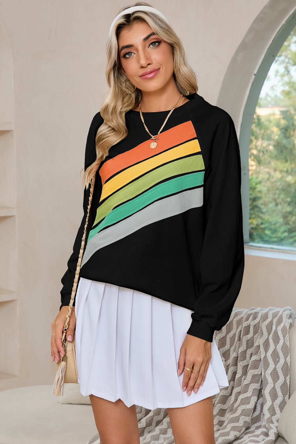 Apricot Rainbow Colorblock Pullover Sweatshirt - MAD RUFFI