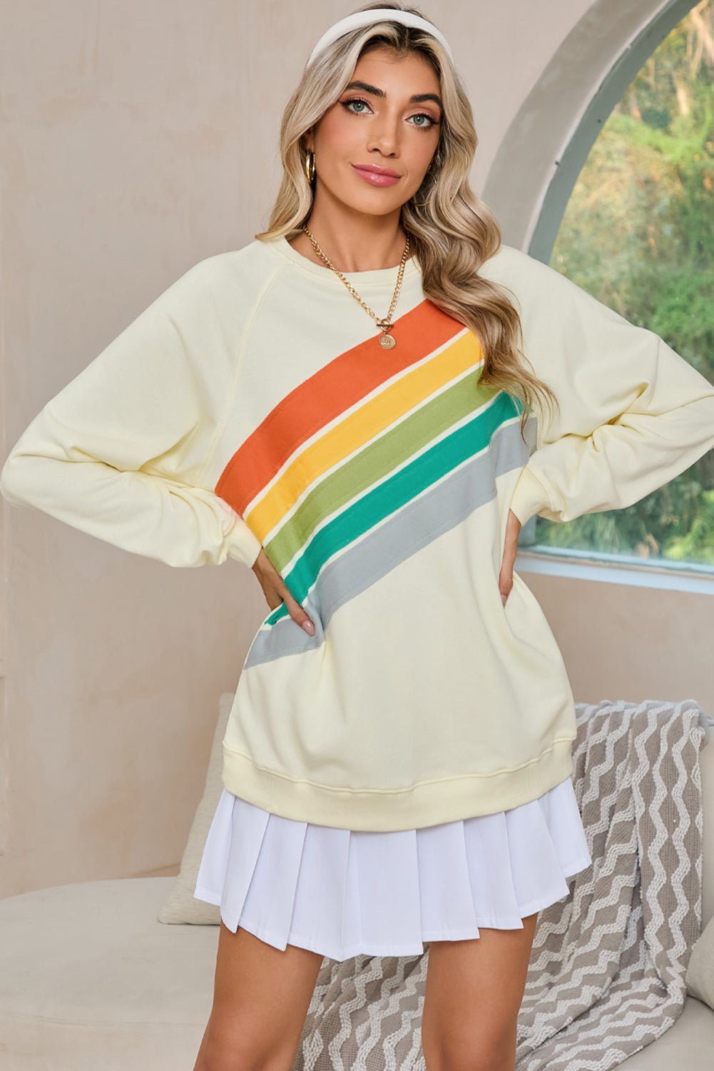 Apricot Rainbow Colorblock Pullover Sweatshirt - MAD RUFFI