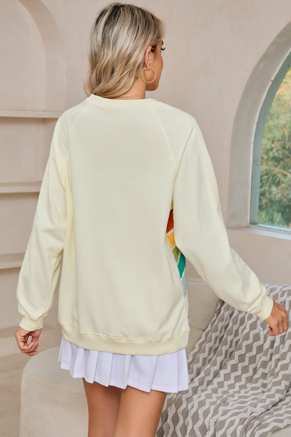 Apricot Rainbow Colorblock Pullover Sweatshirt - MAD RUFFI