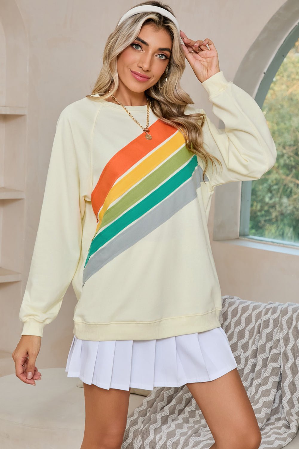 Apricot Rainbow Colorblock Pullover Sweatshirt - MAD RUFFI